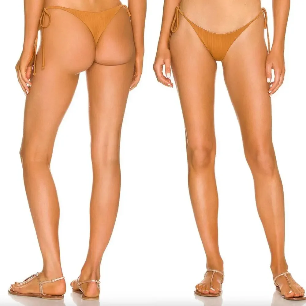 Frankie’s Bikinis x REVOLVE Sky Plissé Tie Bikini Bottom - Brown Sugar - L